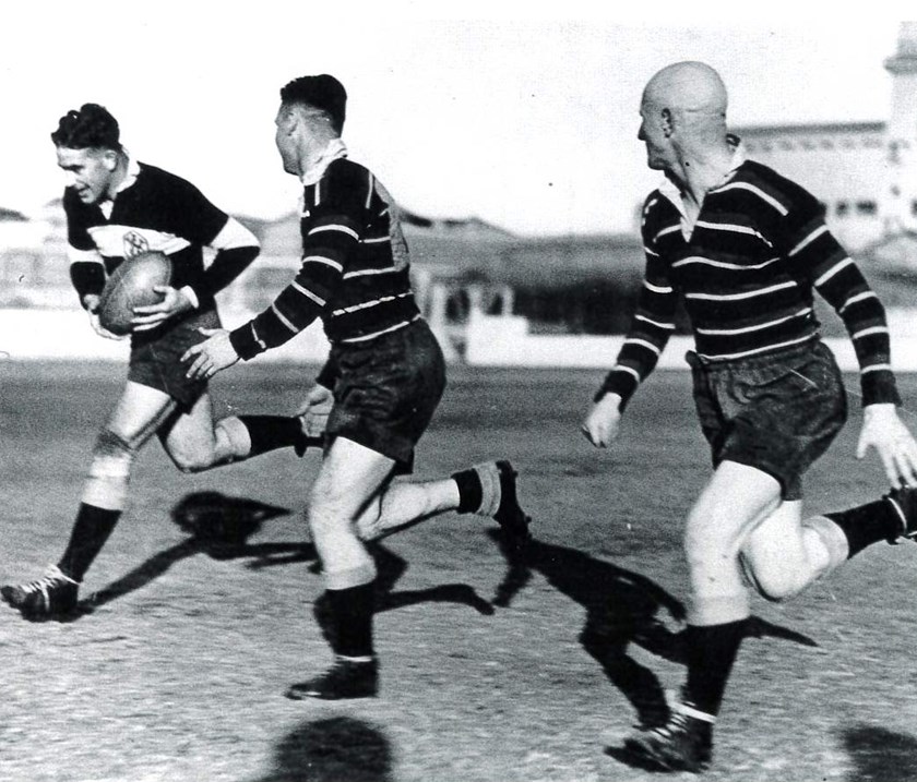 Keeping Fit: Wests Test winger Alan Ridley joins Easts training at the Sydney Cricket Ground no.2 alongside Jack Beaton (middle) and Dave Brown (right).