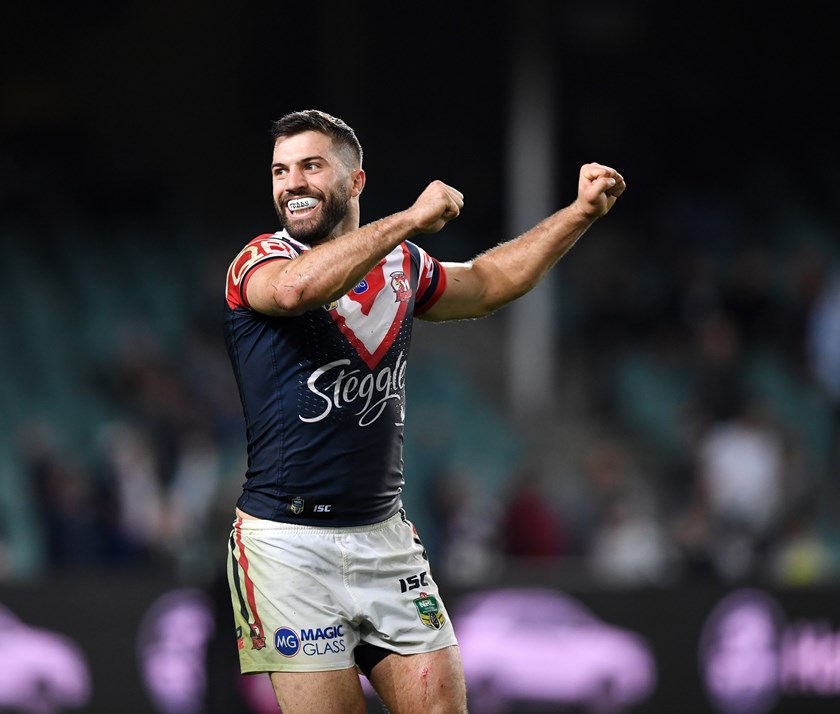 Tedesco celebrates his team advancing to the 2018 NRL Grand Final. 