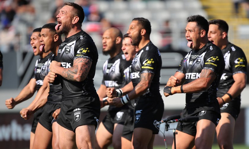 A proud Māori: Waerea-Hargreaves participates in the pre-match Haka before a New Zealand Test match.