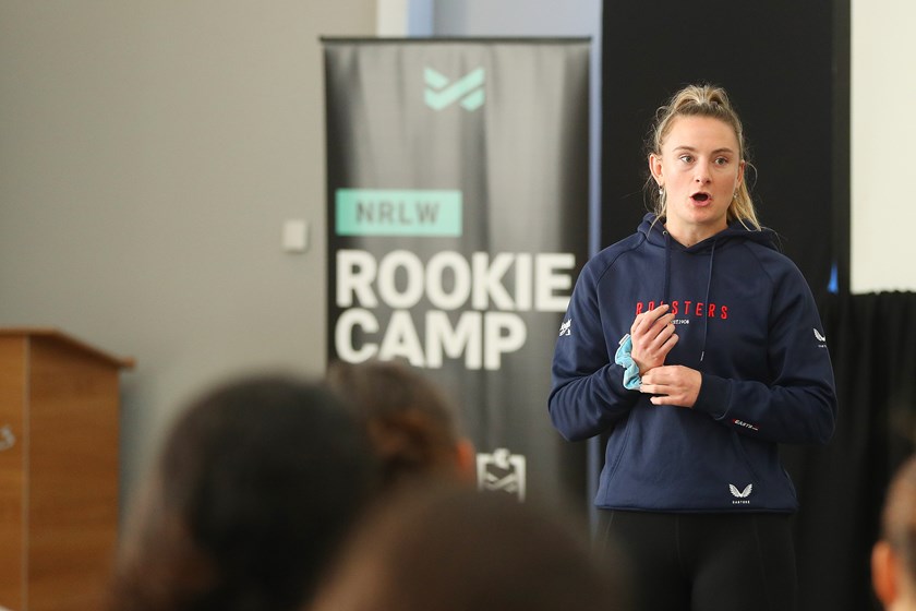 Sharing Her Experience: Brydie Parker was one of six mentors from each of the participating NRLW clubs during the rookie camp, helping to guide the stars of the future. 