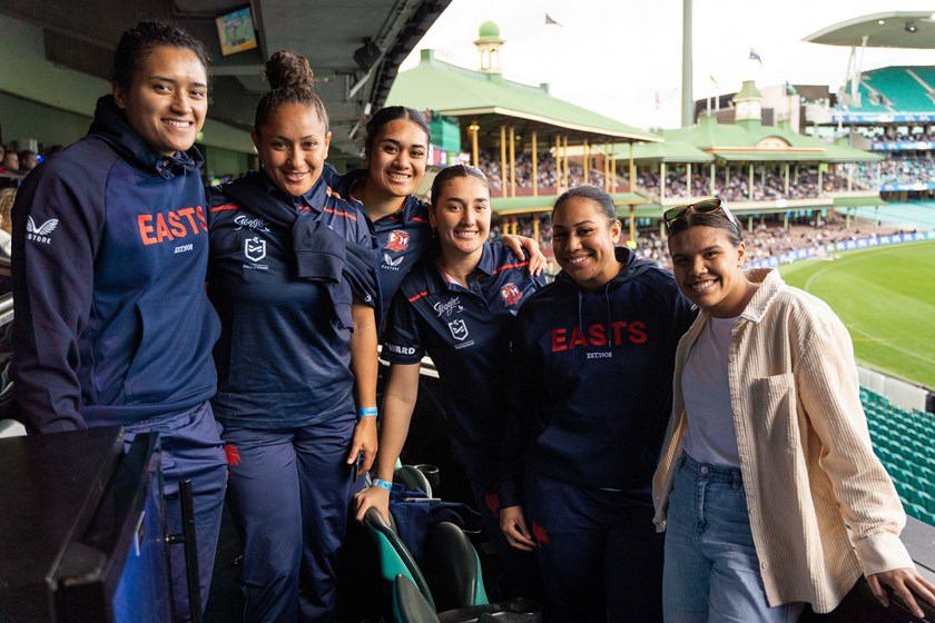 Inspiring the Next Gen: (From left to right) NRLW stars Zahara Temara, Shaniah Power, Otesa Pule, Olivia Kernick and Pani Hopoate alongside Jada Whyman at the SCG earlier this year. 