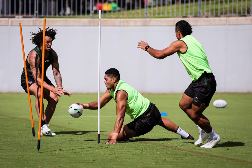 Taking His Chance: Tuku Hau Tapuha touches down in a simulated game against his Māori teammates.