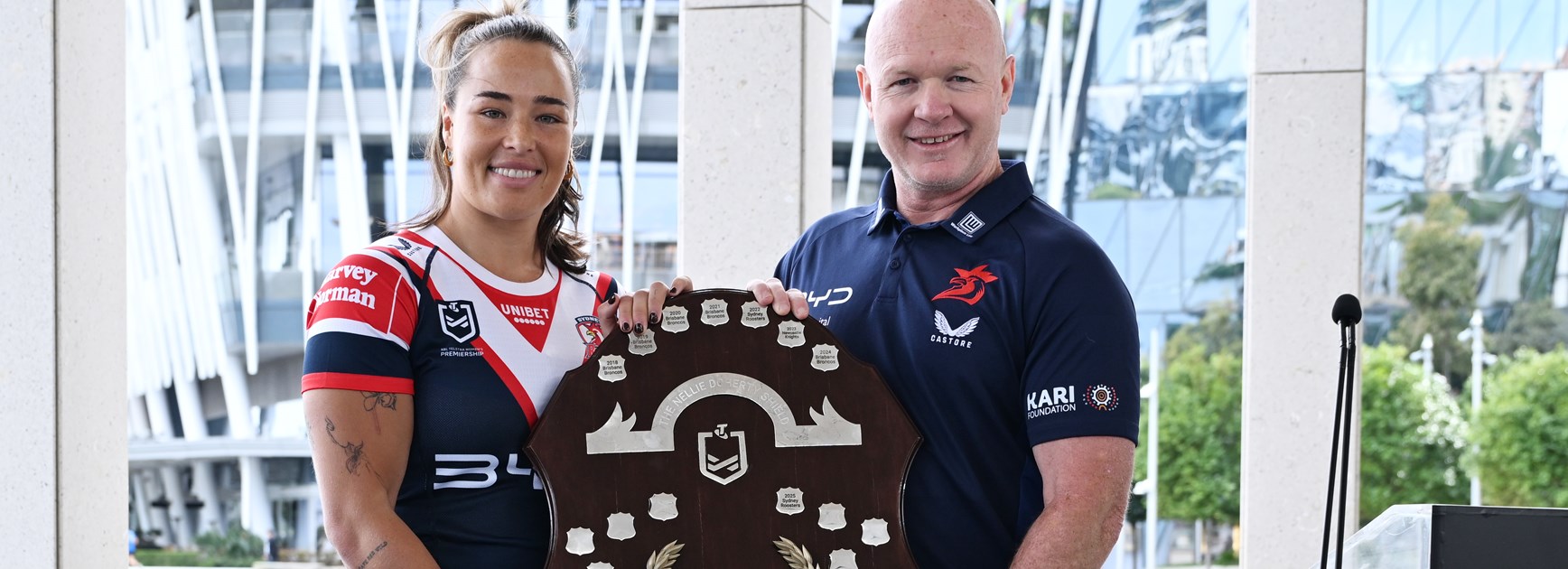 Roosters celebrate NRLW Minor Premiership receiving inaugural Nellie Doherty Shield