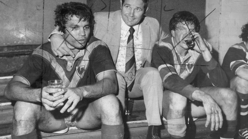 Leaders and Mentor: Don Furner (centre) was influential in the early part of the decade, guiding the Roosters to the 1972 Grand Final and bringing in Premiership winners Arthur Beetson (left) and Ron Coote (right).