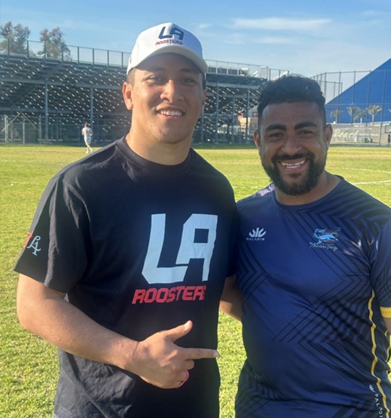 Sione Masoe with LA Roosters Head Coach Emiliano Nash