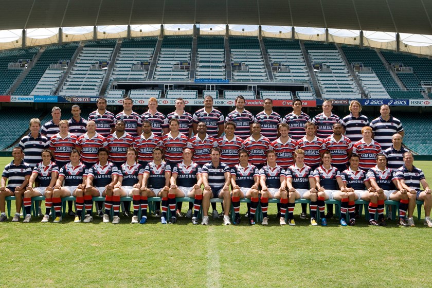 Centenary Celebrations: The Sydney Roosters of 2008 in Australian Rugby League's 100th season. In homage to the Club's history, the side regularly wore their original Tricolours strip throughout the year. 
