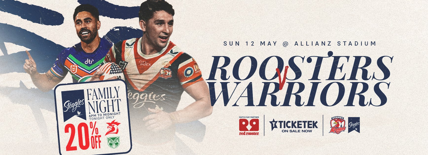 Get 20% Off All Round 10 Family Passes with Steggles Family Night!