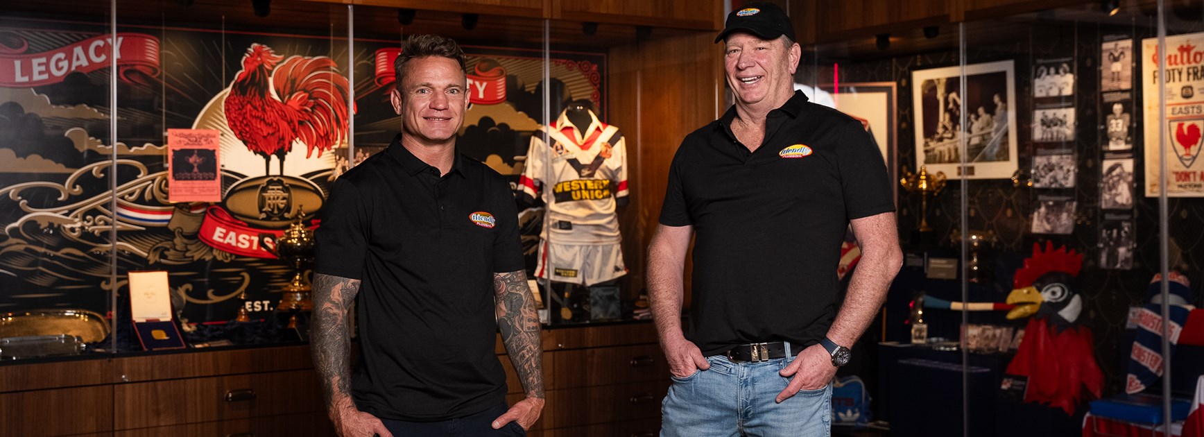 Jake Friend supporting Forever Roosters Day. Friendly Plumbing, a proud match day partner