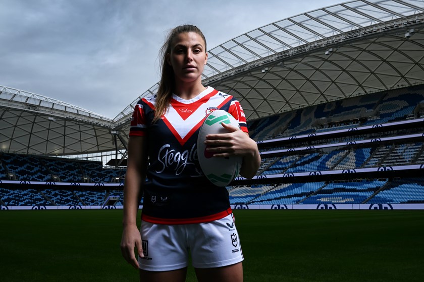 Home Sweet Home: Jessica Sergis and co will take the field in the very first game at Allianz Stadium prior to the Roosters' NRL match against the South Sydney Rabbitohs. 