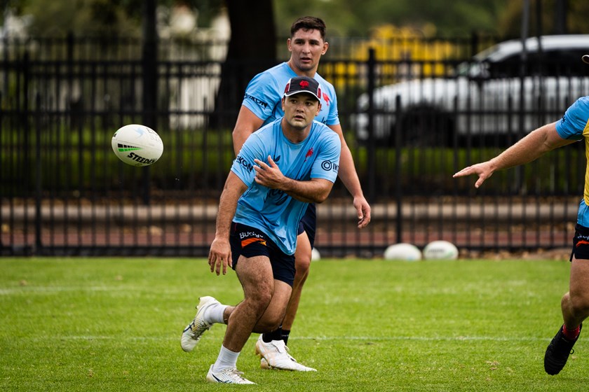 Settling In: Smith provides more quality service from dummy half during a session last week.