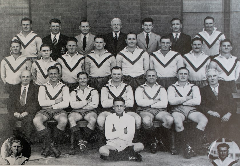 Wartime Premiers: Easts took home their ninth title in 1945, much thanks to the performance of Dick Dunn (front row, third from right). Dunn scored 19 of his team's 22 points with three tries and five goals, which still stands as the most points scored by an individual in a decider.
