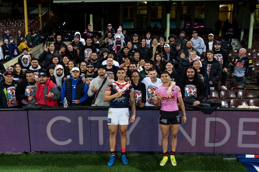 Terrell with brother Taylan and their family after making his debut in Round 11 last season. 