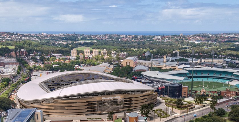 A full render of the soon-to-be completed Allianz Stadium, looking towards the Eastern Suburbs.