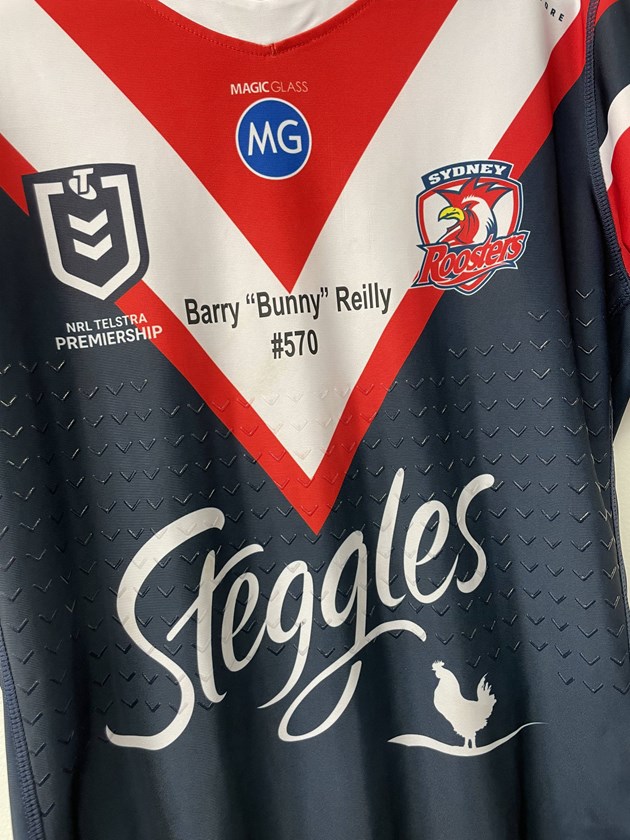 Honouring a Legend: The Sydney Roosters' jersey for this week will be specially embroidered in honour of Club Legend Barry 'Bunny' Reilly. 