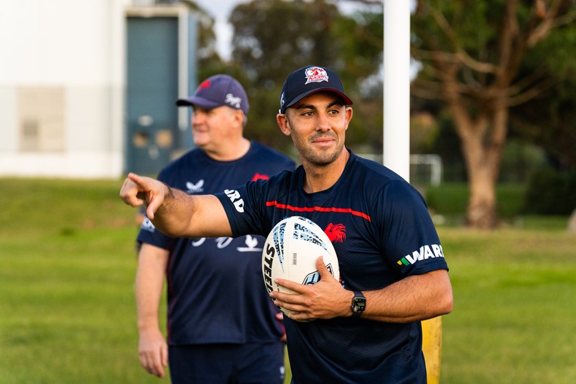 Sydney Roosters Indigenous Academy coach Blake Cavallaro leads a drill at training ahead of the Tarsha Gale Cup Grand Final. 