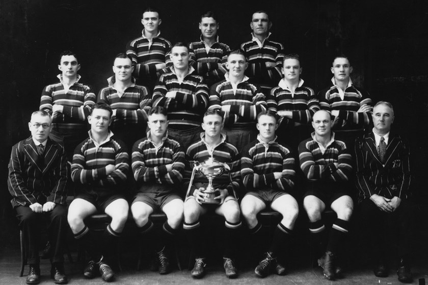 Back Row: Stan Callaghan, Jack Beaton (Vice Captain), Jack Coote
Middle Row: Rod O’Loan, Ray Stehr, Max Nixon, Joe Pearce, Ross McKinnon, Andy Norval
Front Row: John Quinlan (Club Secretary), Tom Dowling, Tom McLachlan, Viv Thicknesse (Captain), Fred Tottey, Ernie Norman, Harold Kelley (Club Treasurer)
