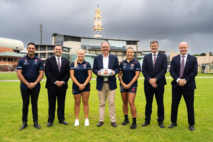 New Home, Same Place: The Roosters join Minister Alister Henskens at the site of the new facility.