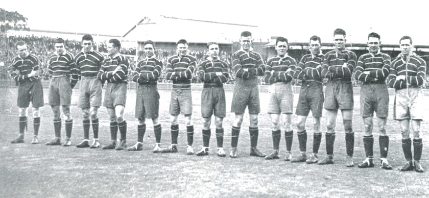 Minor Premiers: The Eastern Suburbs team of 1928 from left: A Toby, N Hardy, L Steel, G Harris, J Barrett, N Pope, L Hedger, W Ives, T Fitzpatrick, R Brown, A Oxford, G Clamback, G Boddington.