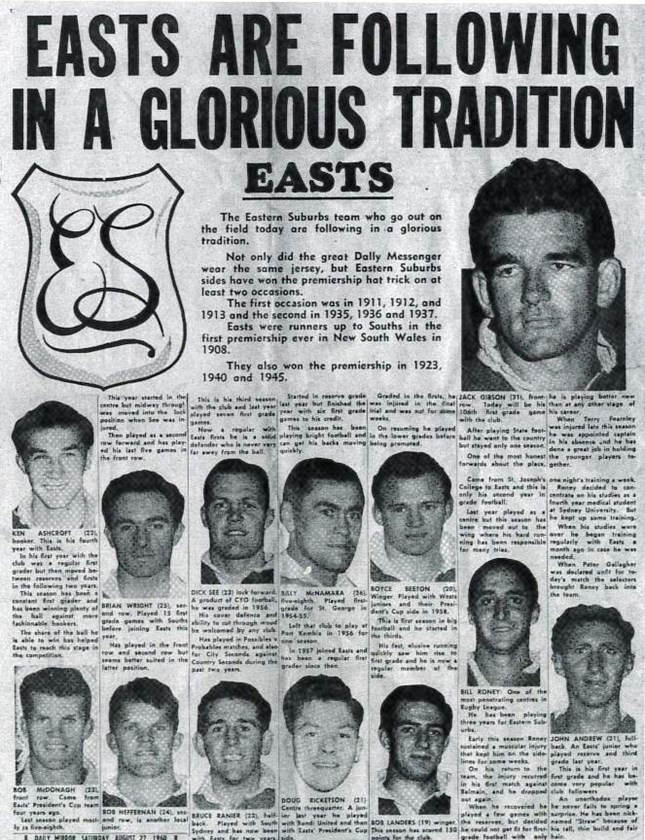 Big News: A page from the Daily Mirror preliminary final lift-out from Saturday, August 27, 1960. 