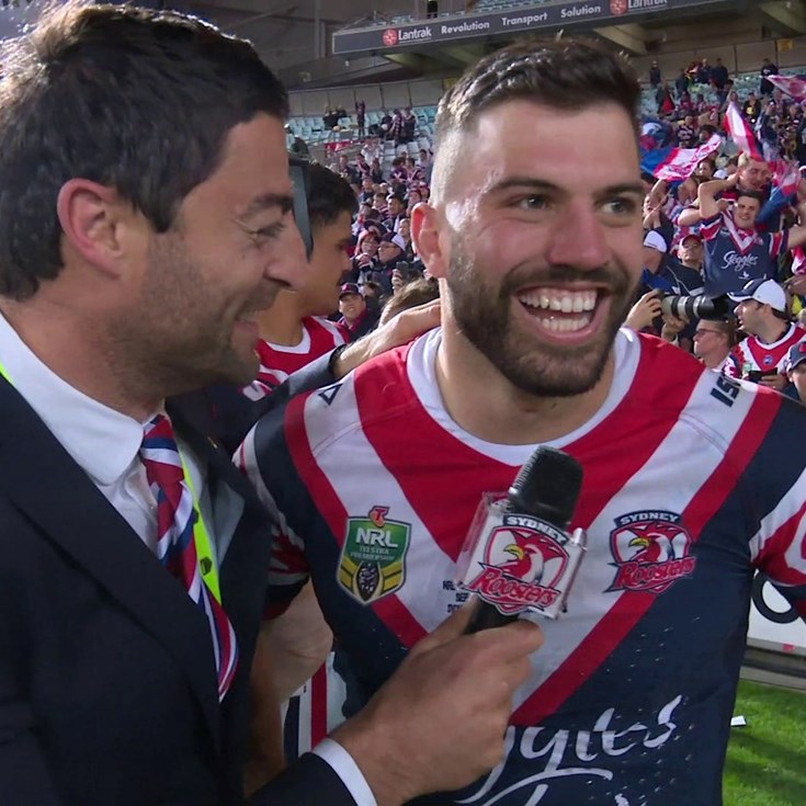 James Tedesco with RoostersTV On Field