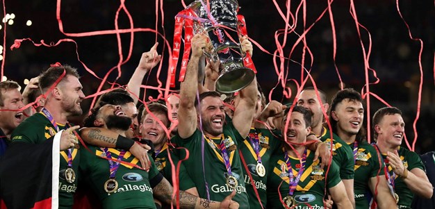 Tedesco Lifts the 2021 Rugby League World Cup Trophy