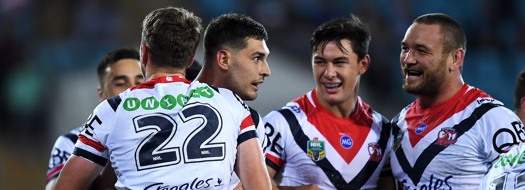 Three Roosters score on debut in controversial win over Titans