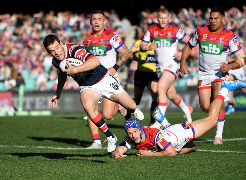 Poetry in motion. Keary shrugs off Ponga in open space