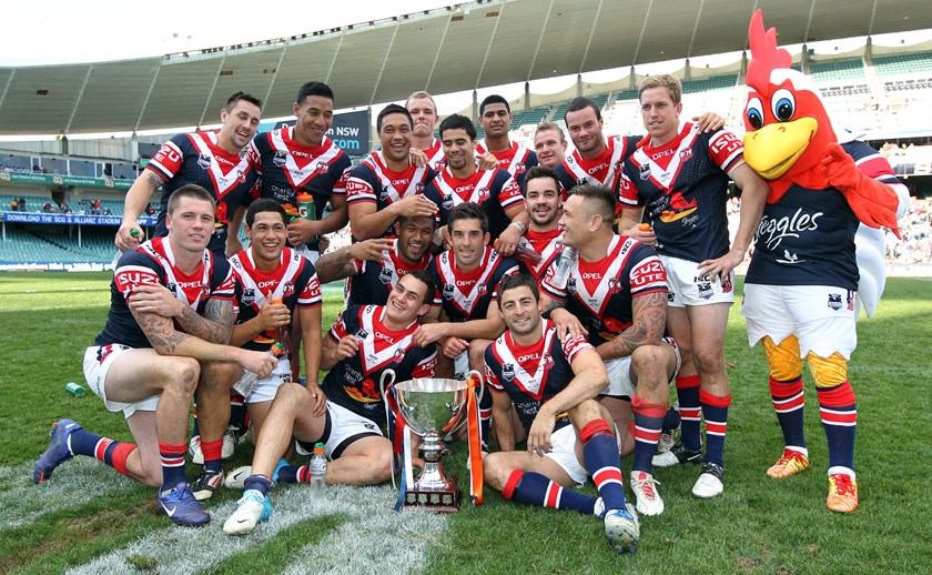 The Sydney Roosters celebrate winning the Foundation Cup in Round 25.