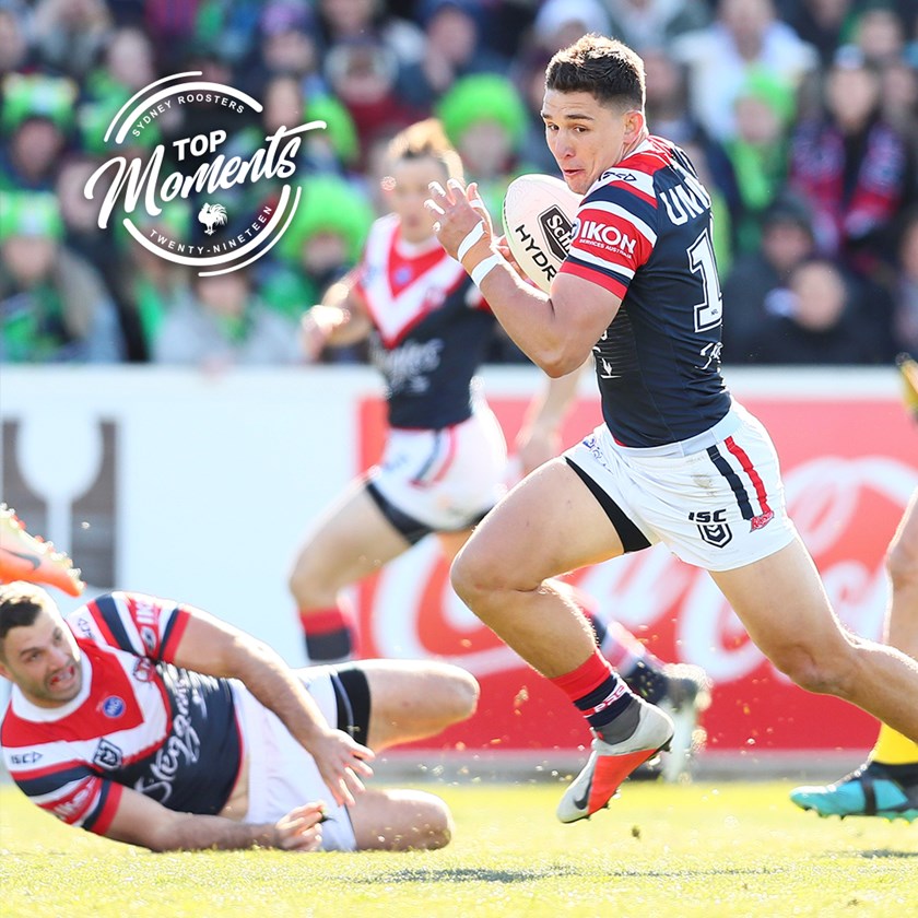 Radley eyes the try line after a perfect inside pass from James Tedesco.