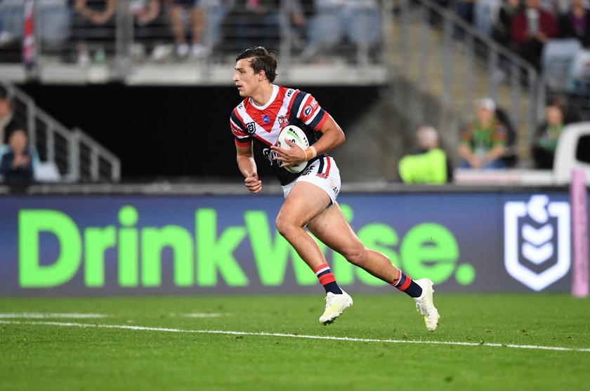 Billy Smith takes the ball up against the Rabbitohs in 2019.