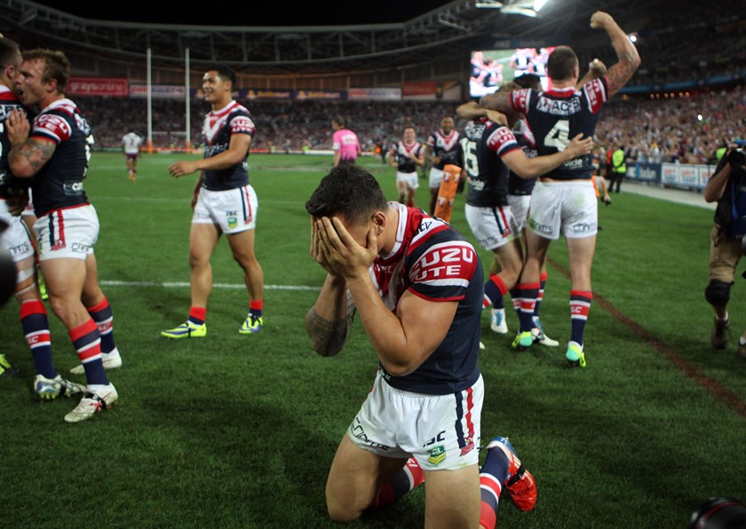 Sonny Bill Williams shows emotion at the full time siren of the 2013 NRL Grand Final.