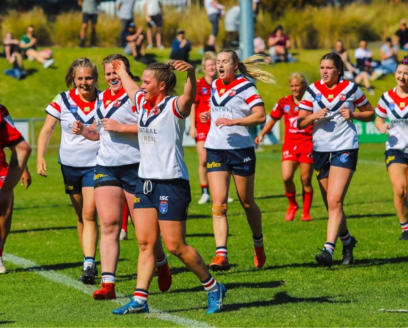Keilee Joseph celebrates a win with the Central Coast Roosters.