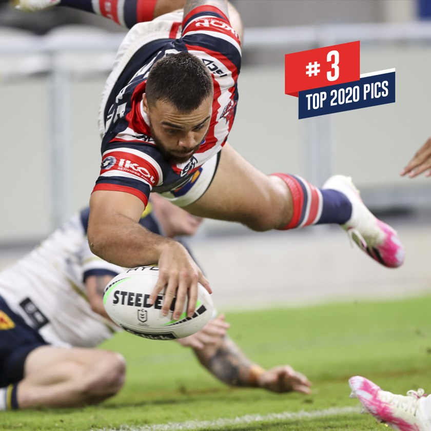 Matt Ikuvalu launches into the corner on route to a five try performance against the Cowboys.