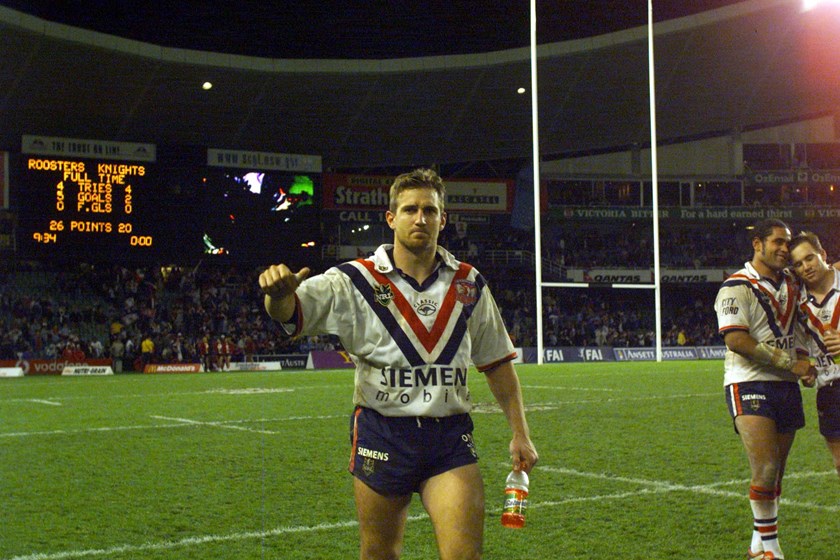 Luke Phillips following the Roosters Prelminiary Final win over the Newcastle Knights in 2000.