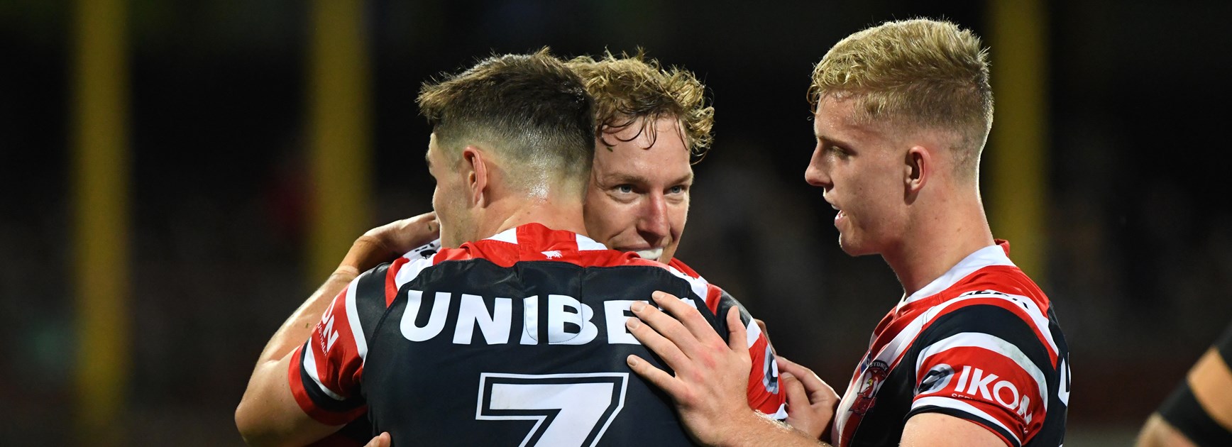 Roosters score big win over Sharks for Aubusson's 303rd